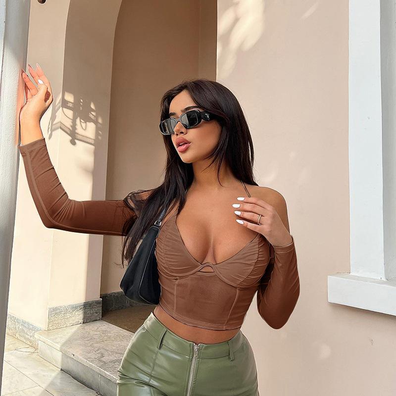 Harajuku léto mimo ramena dutá síťovaná trička pro ženy Top dámské tričko dámské tričko sexy topy s dlouhým rukávem tričko