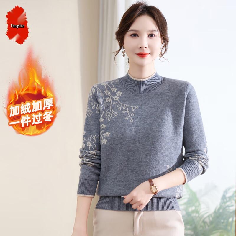 Fengxiao Mama Mid-Aged Women's Floral Thermal Knit Pullover
