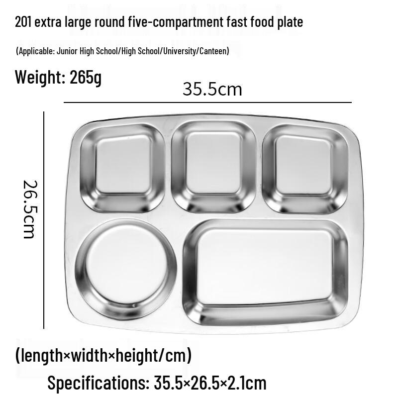 Jingyuheng 304 Stainless Steel 5-Compartment Round Lunch Tray, 10-Pack