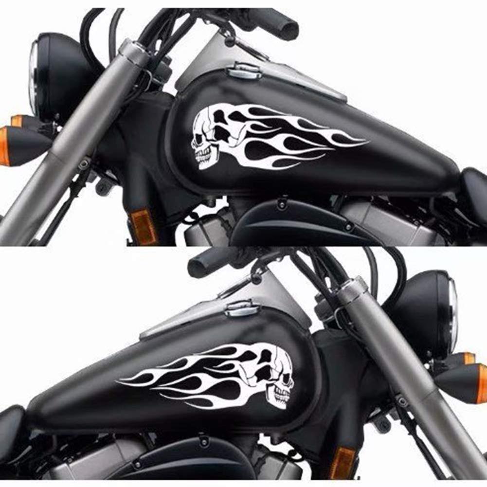 2Pcs Universal Motorcycle Gas Tank Skeleton Flames Badge Decal Stickers