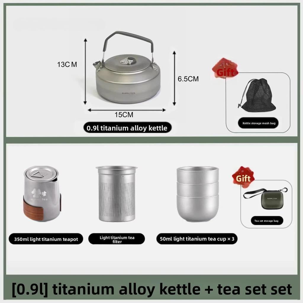 Titanium Alloy Portable Travel TeaSet Camping Kit with Double Wall Teacup Heat Resistant Pot Outdoor Hiking BrewingEquipmentGift