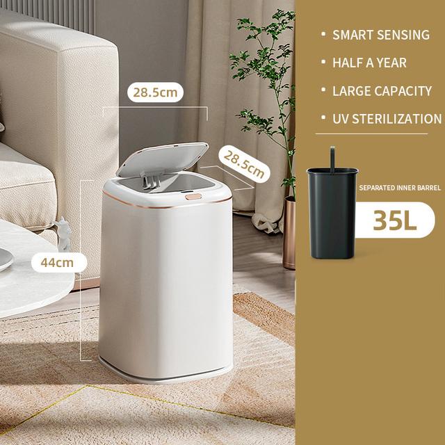 40L Smart Sensor Trash Can Large Capacity Induction Trash Bin Electric Touchless Wastebasket For Kitchen Bathroom with Lid