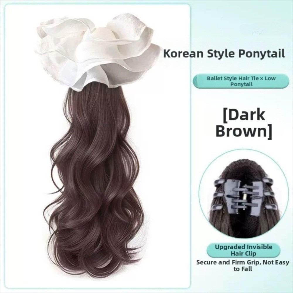Synthetic Ballet Skirt Scrunchie Hair Piece Elegant Long Wavy Layered Ponytail Daily Use темно-коричневого
