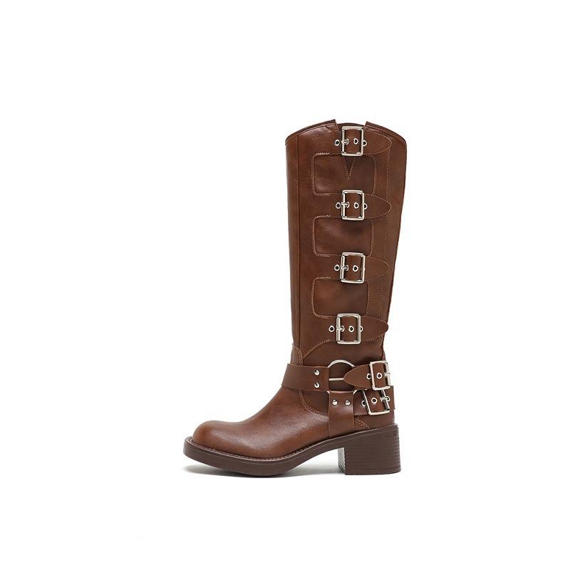 Cowhide Version Boots, Long Boots, Women's Thick Soles, Popular This Year, Maillard Western Cowboy Boots, Retro Knight Boots