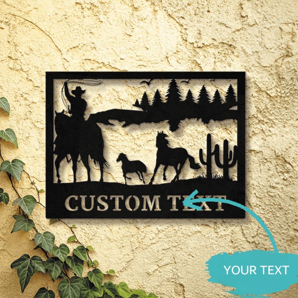 Retro Cowboy Metal Wall Art Western Home Decor Silhouette Indoor Outdoor Gift