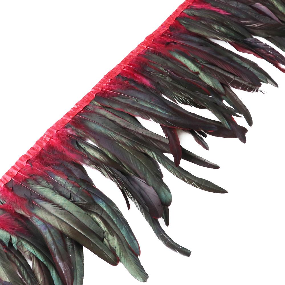 Red Rooster Tail Trims Natural Coque Feather Trimming Ribbon For Crafts Dress Skirt Carnival Costumes Plumes 10-12 Inch
