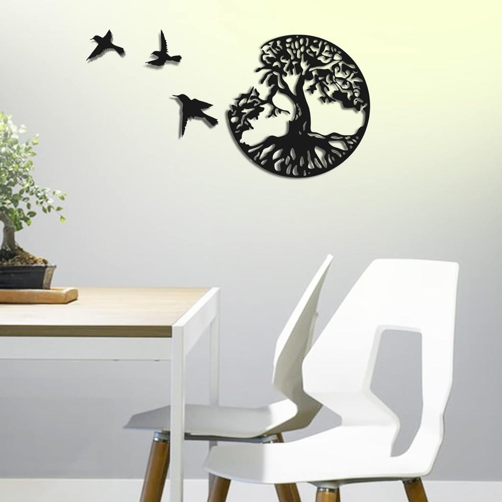 WINUSD Tree of Life Metal Wall Art, 4PCS Tree of Life and Birds of Peace Wall Plaque Decorative Garden Art Hanging Sculpture, Tree of Life Decor,