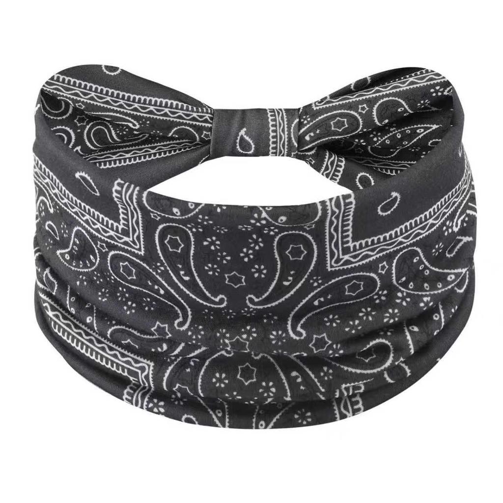 Bohemian Style Elastic Sports Headband: Women's Wide Edge Cashew Flower Headscarf