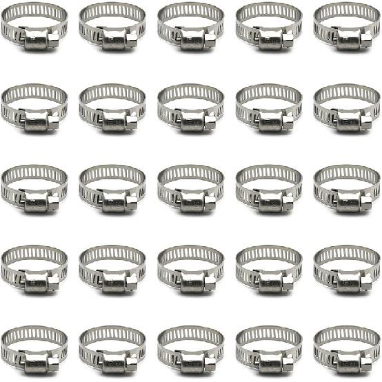 25 Pack Stainless Steel Hose Clamps, 1/4 Inch To 1/2 Inch Worm Gear Metal Hose Clamps for Pipe, Dryer Repair, Tubing and Fuel Line