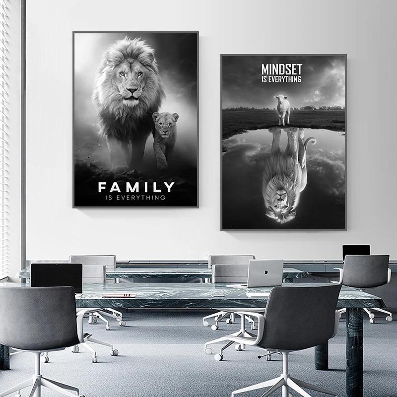 Animal Motivation Poster Panther Lion Motivational Canvas Posters Prints Canvas Painting Focus Conquer Fearless Mural Wall Decor