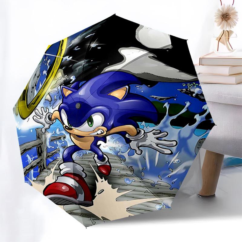 

1pc Sonic the Hedgehog Automatic Opening Umbrella - Portable 3-Fold Design with 8-Bone Iron Frame - Outdoor for Fans, Travelers, Everyday Use - Ideal