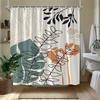 1pc Bamboo leaf pattern shower curtain, machine washable polyester fabric, suitable for bathroom décor.