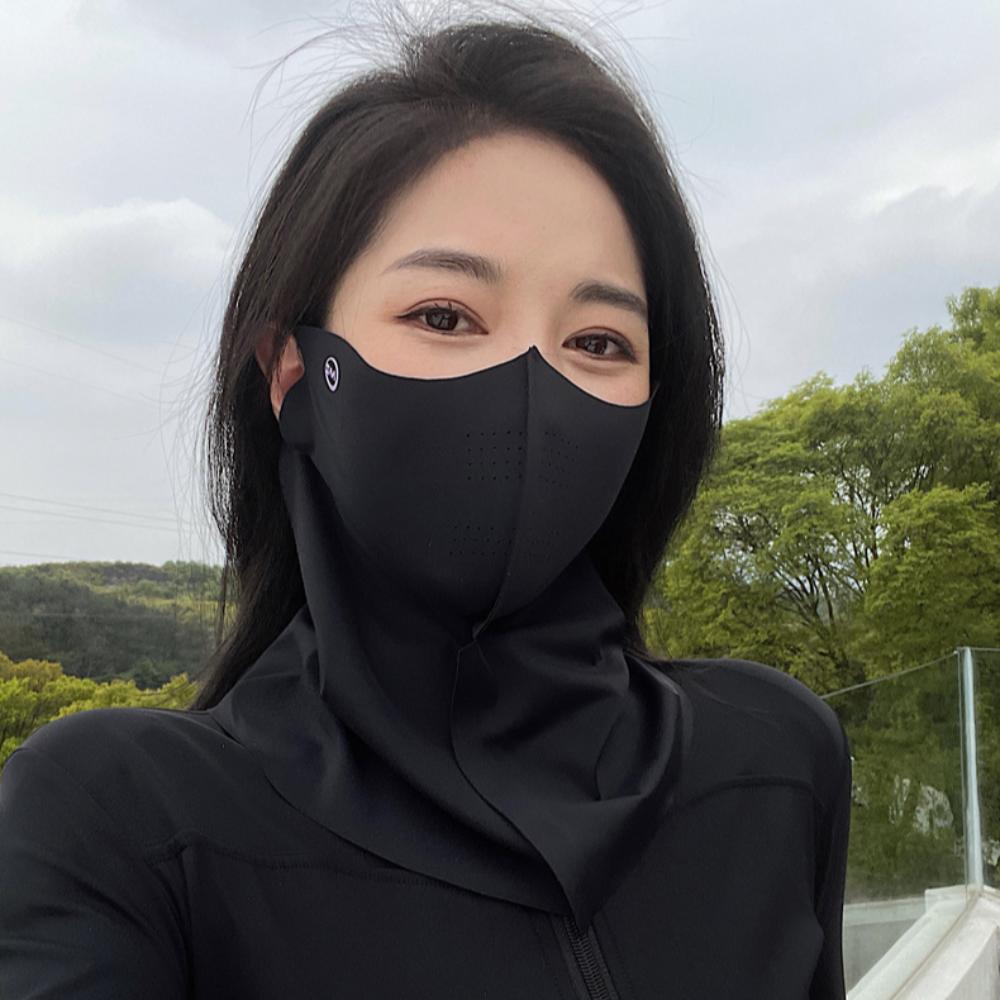 UV Protection Sunscreen Mask Solid Color Sunscreen Face Scarf Elastic Ice Silk Mask  Windproof