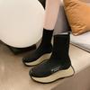 Modne botki do kostki Kobiety Buty skarpetkowe Wiosenne siateczkowe wsuwane Buty na wysokim obcasie Buty na platformie Botas De Mujer Buty damskie