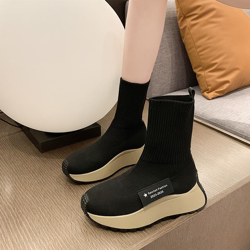 Mode Stiefeletten Damen Socken Schuhe Frühling Mesh Slipper High Heel Plateau Stiefel Botas De Mujer Damenschuhe