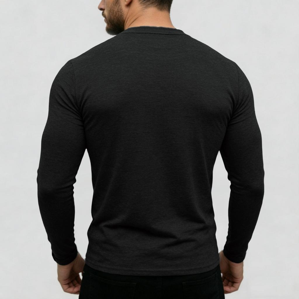 Men's casual ,color long,sleeved base layer shirt, men's button,down round,neck elastic sport top
