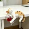 Cute Drinking Cat Figurine Kitten Holding Wine Glass Statue Resin Lying Kitty Ornament for Garden Planter Balcony Indoor Outdoor Shelf Decor