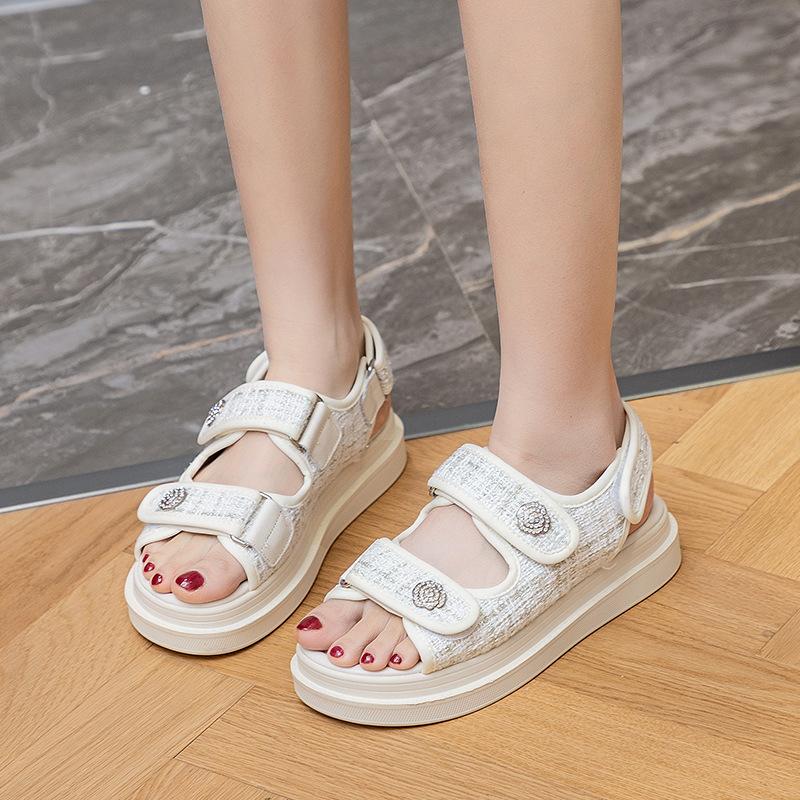 Flache Sandalen Sommer Damenschuhe Plateau Klettverschluss Mode Freizeitschuhe Student Kleiner Duft Römische Sandalen