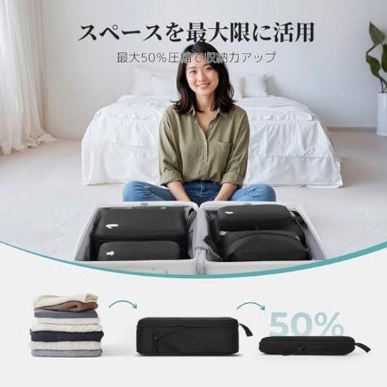 Samfolk Travel Compression Bag Pouch Clothing Storage Organizer Suitcase Water-Resistant Machine Washable Business Trip School Overseas (Black 8