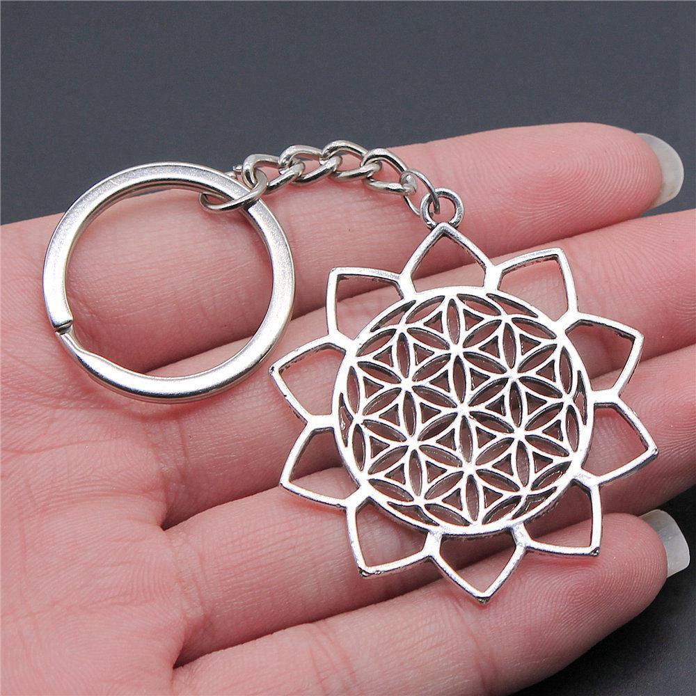 Flower of Life Symbol Sacred Geometry Keychain for Men Best Seller Boho Gift for Her Minimalist School Accessory