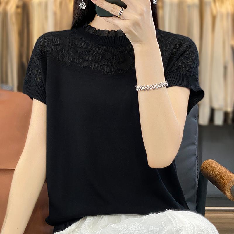 Tricou cu mânecă scurtă de vară pentru femei 50% amestec de mătase și poliester dud | Top casual ușor, respirabil, slim fit