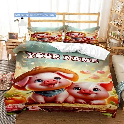 Cartoon Pig Duvet Cover Duvet Cover With Cartoon Pig Pattern Suitable For Children Kids And Adults Soft Warm And Breathable