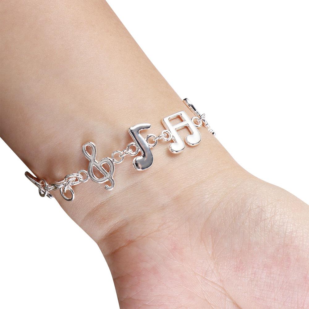 Adjustable Silver Bangle Jewelry Eight Note Hand Chain Exquisite Music Note Bracelet  Women