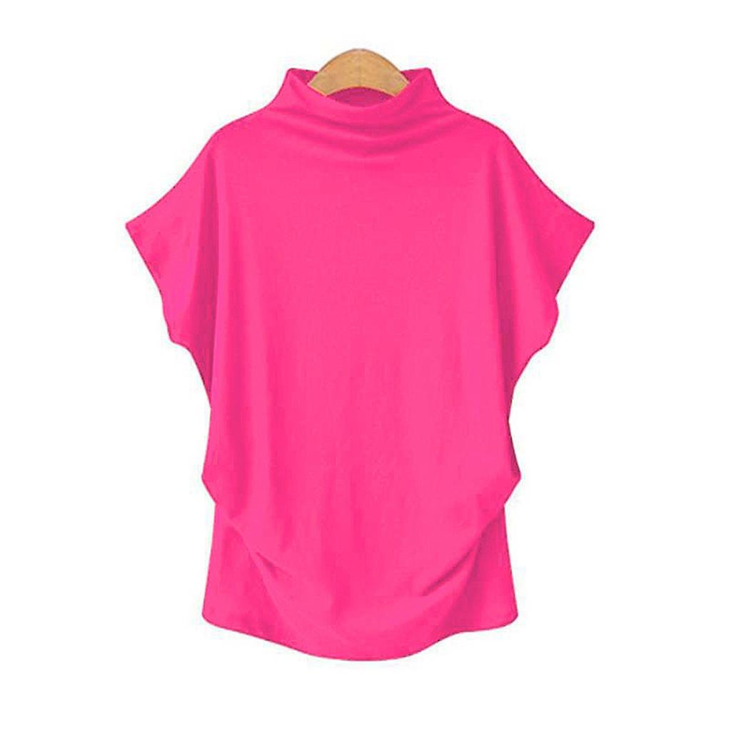 Mode Damen Halb Rollkragen Ärmel Tops Polyester Baumwolle Lose Kurzarm T-shirt Für Frauen