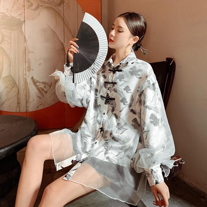

Женская рубашка в китайском стиле с цветочным принтом, ханьфу, чонсам, топ M