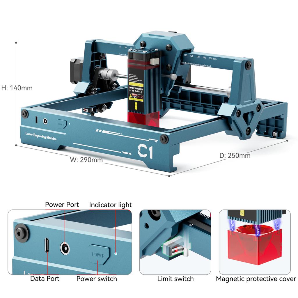 C1 Mini Gravator Laser Mașină Portabilă de Gravat Laser 3W Punct Ultra Fin 150*130mm Zonă de Gravare Stecher UE 110 240V