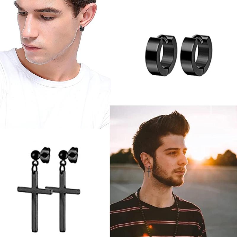 15 Pairs Earrings Black Stud Earrings Mens Earrings Black Hoop Earrings Stainless Steel Earrings Set Jewelry Piercings