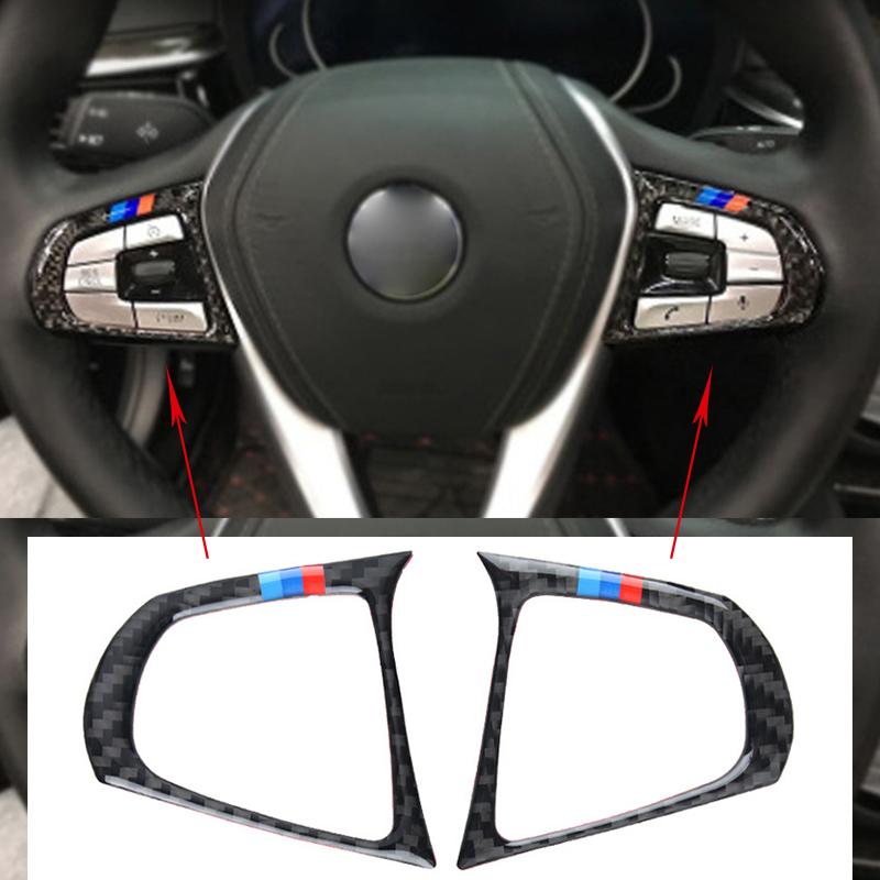 Carbon Fiber Steering Wheel Button Sticker Trim Cover Car Styling For BMW 5 Series G30 X3 540li Car Interior