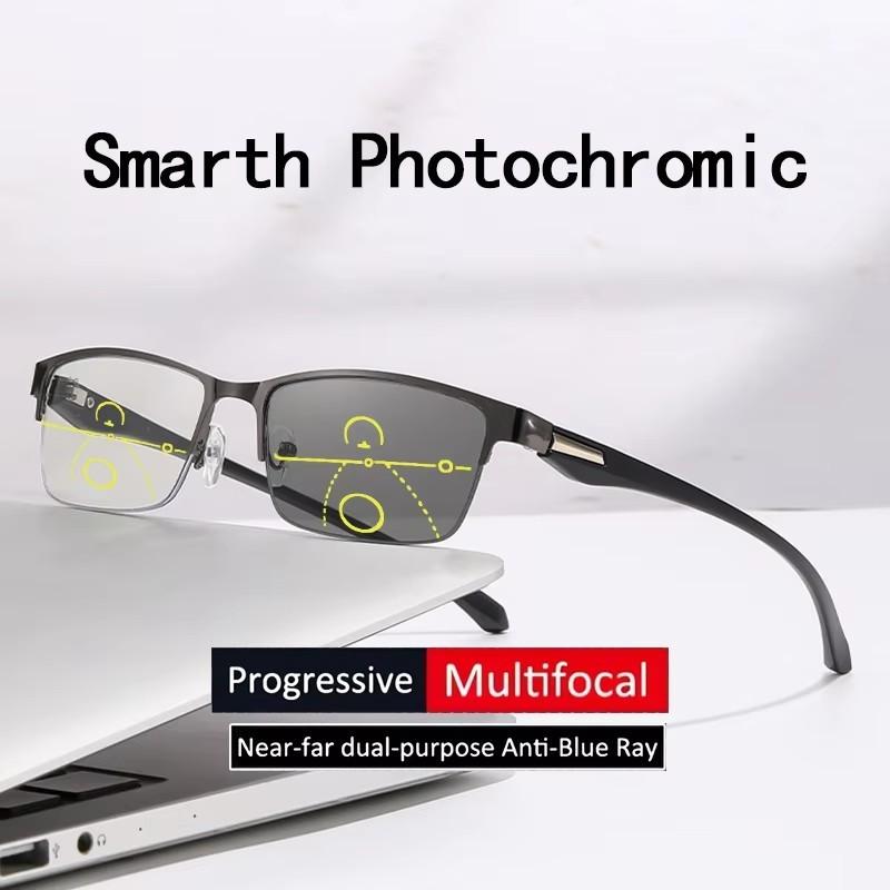 Xiaomi Men Women Progressive Reading Glasses Photochromic Anti Blue Light Presbyopia Glasses Semi Rim Metal Frame 1.00 to 4.00 Diopters