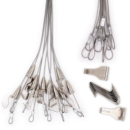 INIBUD Picture Rail Wire Hooks, Set of 10, Stainless Steel Coated, Adjustable, for Display (1m)