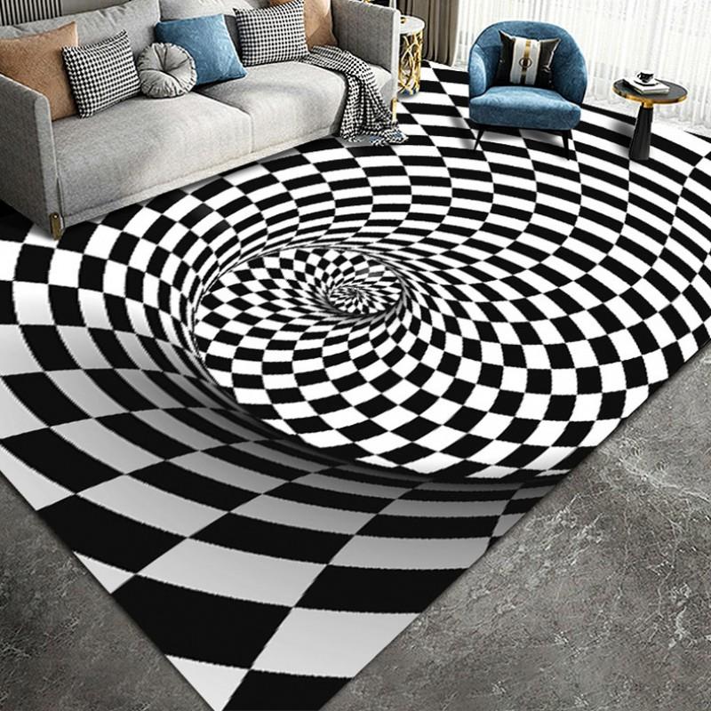 3D Optical Illusion Black White Grid Rug Living Room Office Modern Non-Slip Floor Mat Nordic Style