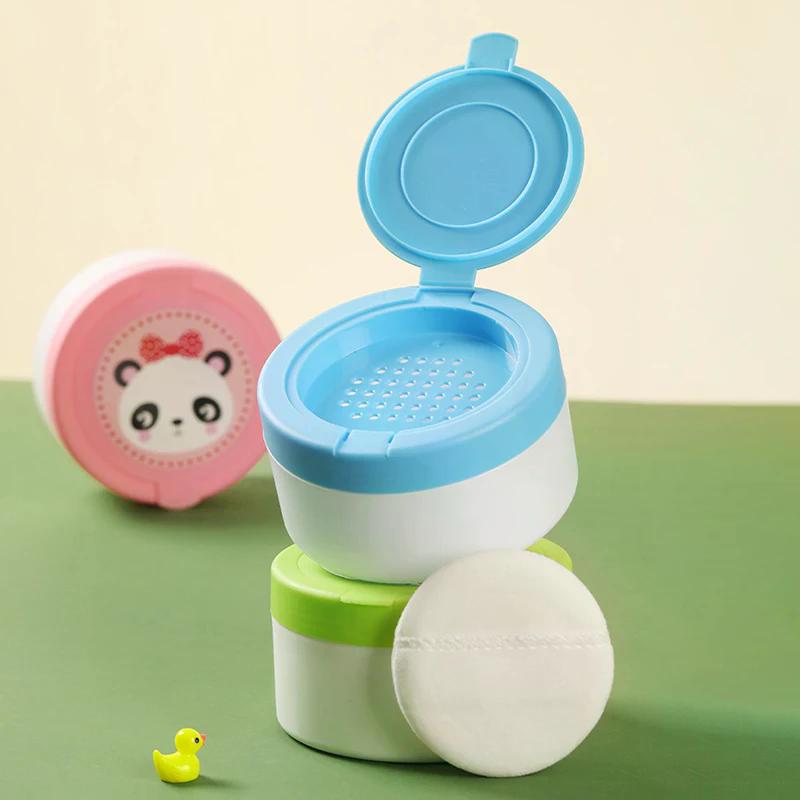 Portable Baby Body Powder Container with Powder Puff Safety Newborn Storage Box Cosmetic Puff Holder for Baby Care