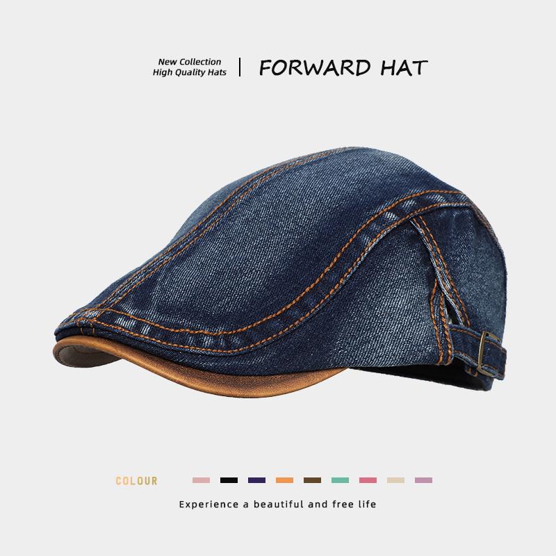 

Vintage Washed Denim Beret Unisex Newsboy Cap British Literary Style Casual Daily Japanese Minimalist Flat Cap M (56-60cm) темно-синього кольору