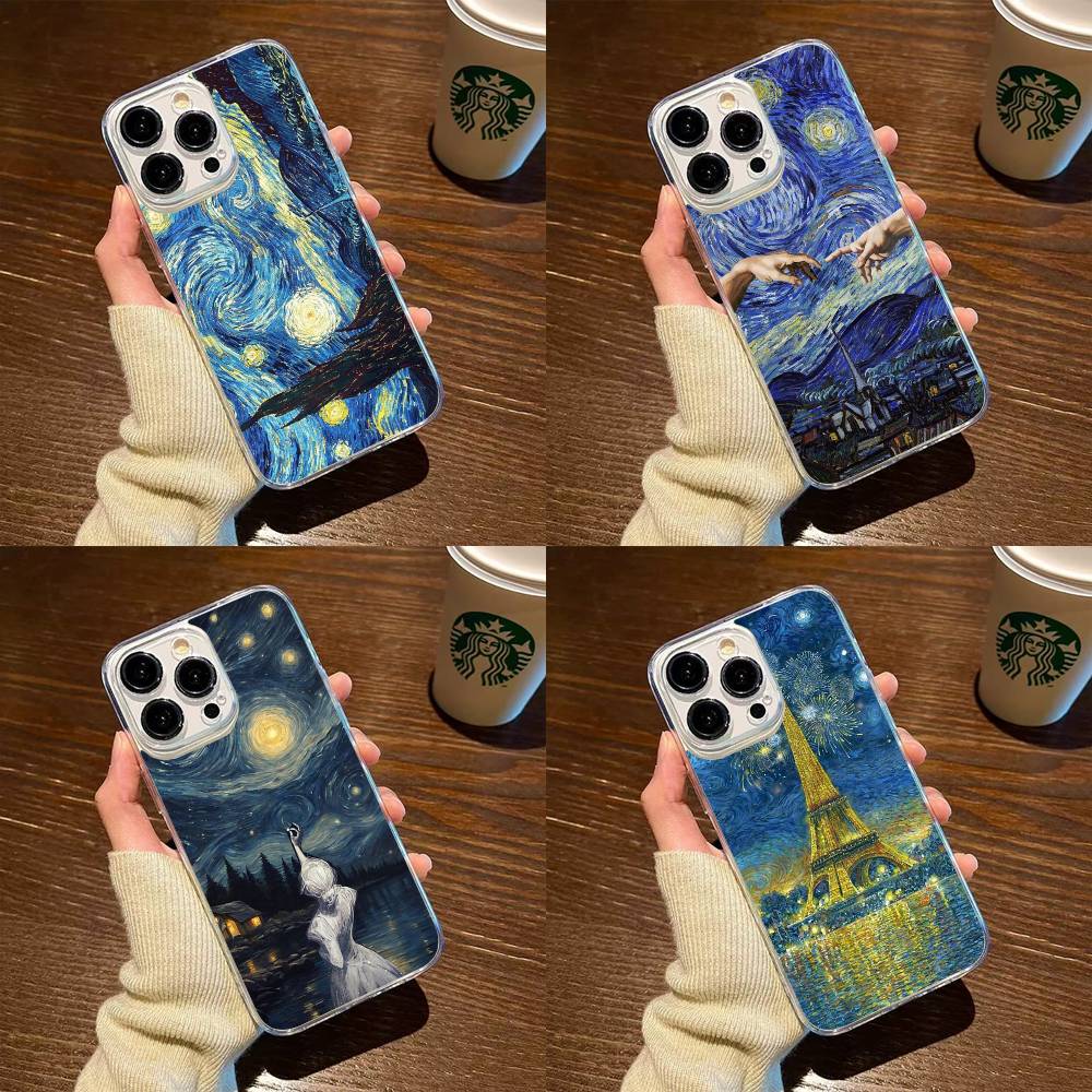 Oil Painting In the Style of Van Gogh Phone Case For iPhone17,16,15,14,13,12,11 Plus,Pro Max Soft Transparent Cover