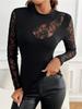 Damen Sexy Schwarze Spitze Patchwork Unregelmäßiger Ausschnitt T-Shirt Tops Vielseitige Schrank-Essentials Modeartikel Shirt