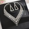 HY  Shiny Tassel Earrings V-shape Necklaces Women Wedding Party Set  Fashion Lead-Free Brass Silver/Gold