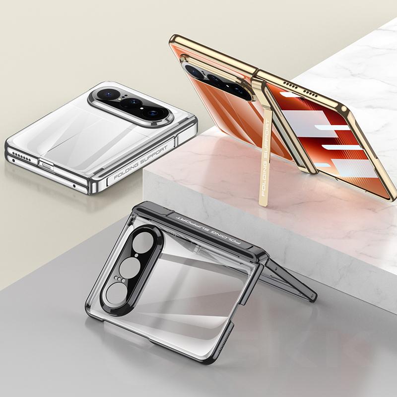 Luxury Plating Clear Plastic Case for Huawei Pura X Max Magnetic Phone Hinge Armor Screen Glass Cover for Huawei Pura X Max Case