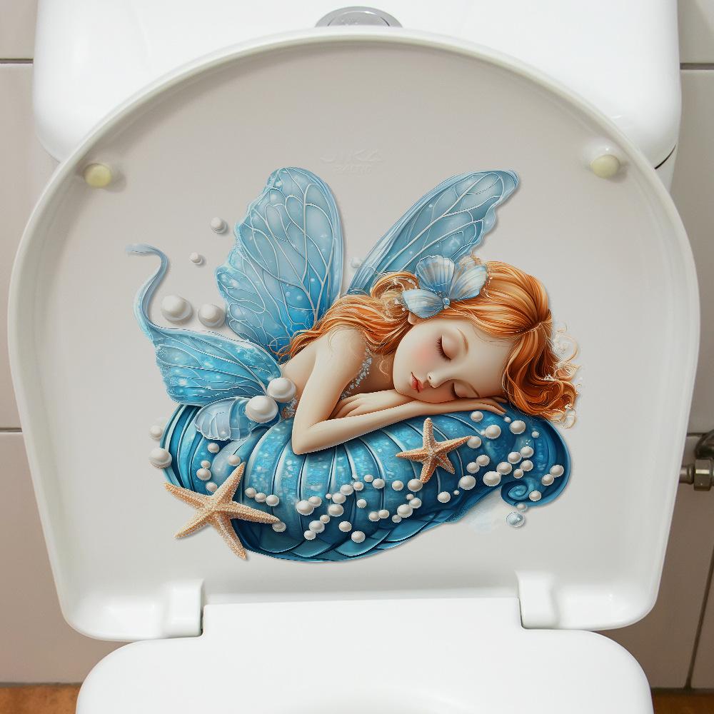 Cartoon Little Girl Pearl Butterfly Bathroom Toilet Toilet Beautification and Decoration Stickers