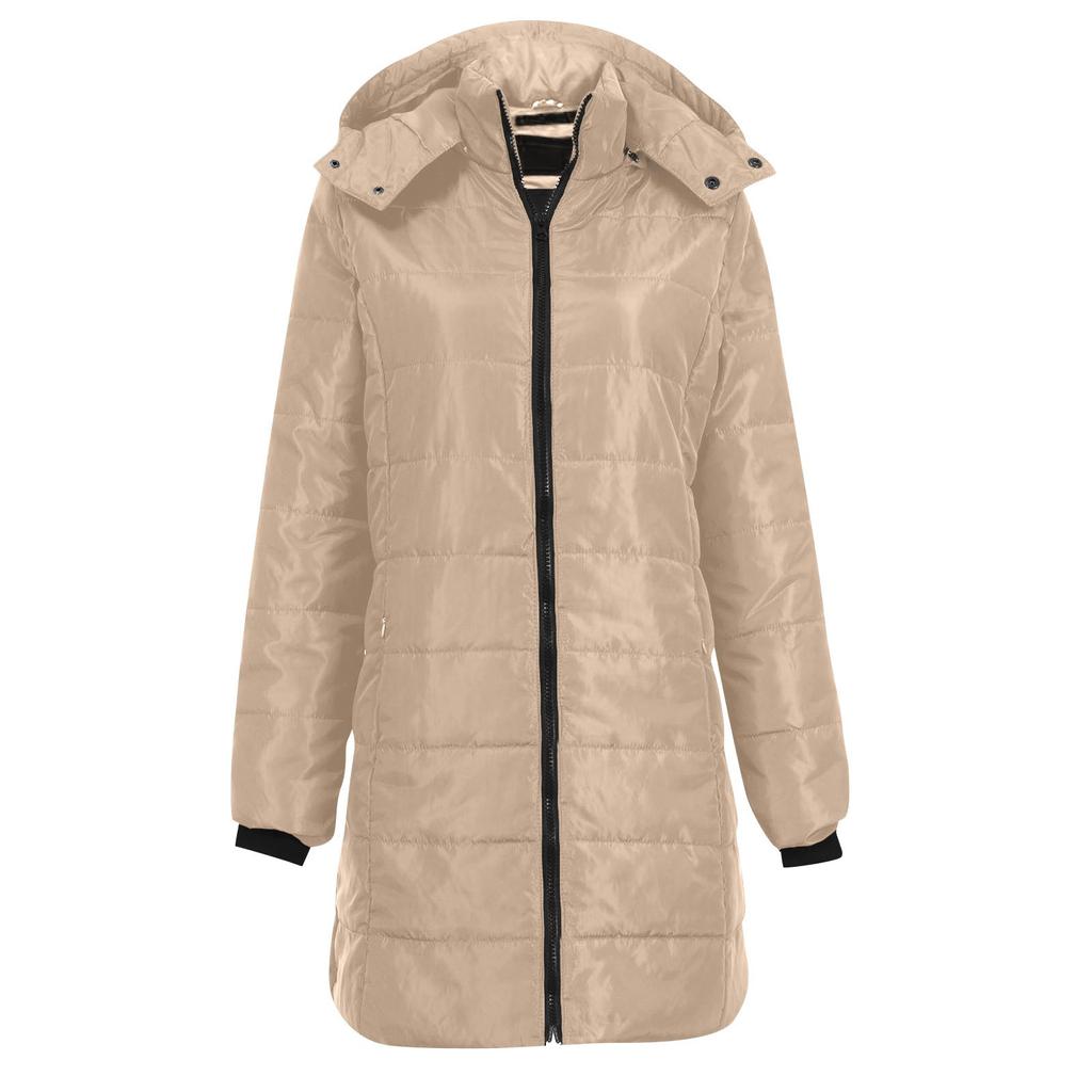 Dámské bavlnou vycpané oblečení středně dlouhé jednobarevné s kapucí hřejivé bavlněné sako vesta péřová bavlněná bunda