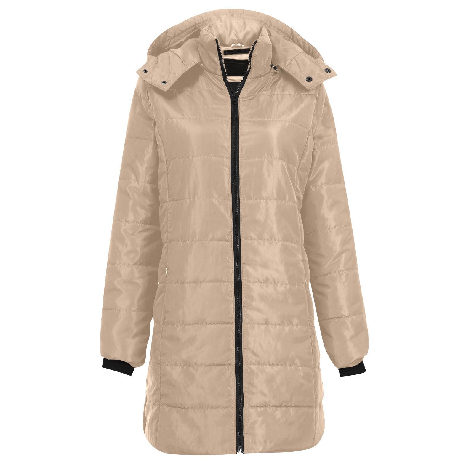 

Женская одежда с хлопковой подкладкой, средней длины, однотонная, с капюшоном, теплая хлопковая куртка, жилет, пуховое хлопковое пальто XXXL бежевый