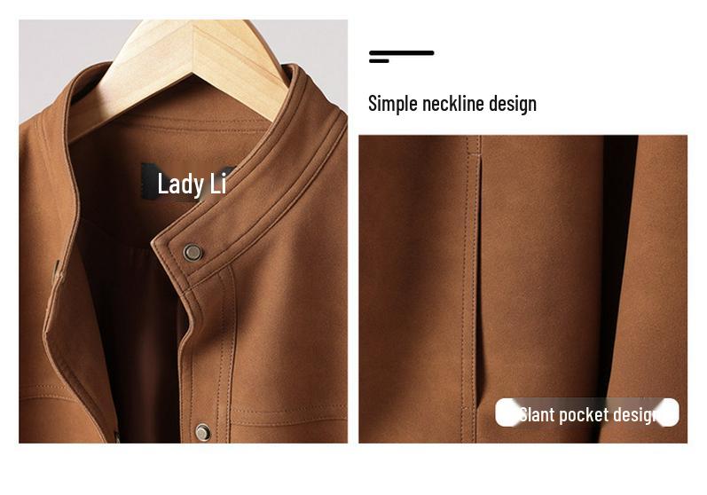 Women's Retro Suede Stand Collar Motorcycle Leather Jacket - Slim Fit, Genuine Leather, 2025 Edition