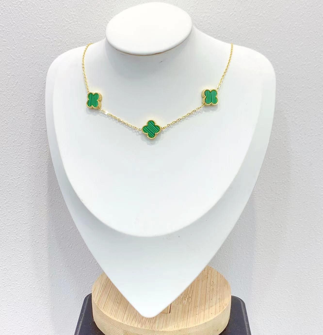 Korean Trendy Gold Four-Leaf Clover Double-Sided Necklace for Women Clavicle Chain Jewelry