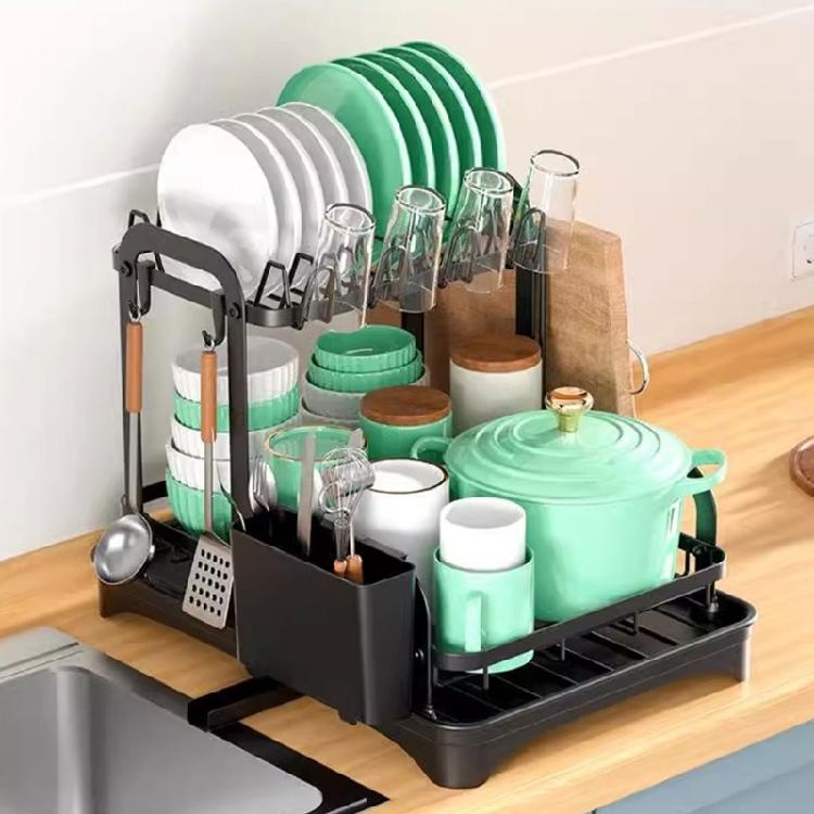 Fashionable 2 Tiers Dish Holder Designs for Space Saving Utilization In Kitchens Supplies Includes Drips Display Tray