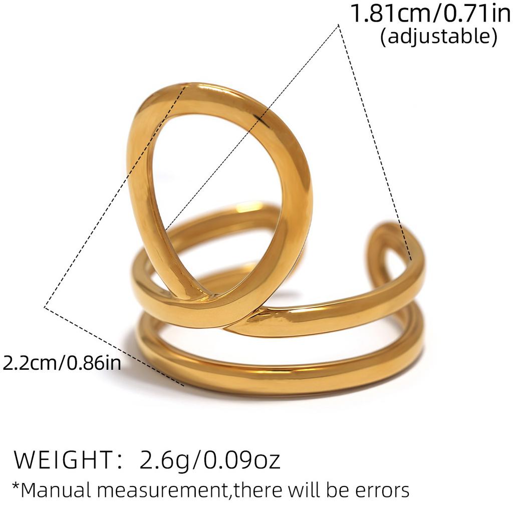 Geometrischer Hohlraum-Schicht-Breitring aus Edelstahl Metallstruktur Wasserdicht Täglich Einfach Stilvoll Goldener Schmuck für Damen