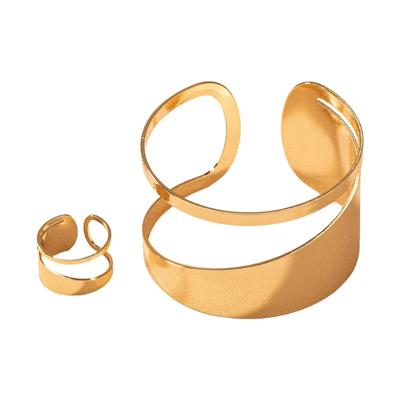 Elegant Bangle Bracelets Jewelry Set Trendy Gold Jewelry Set for Women Hollow Circular Rings and Bangles Accessory