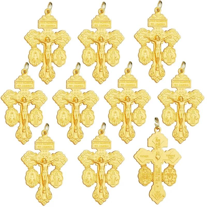 

10pcs Metal Pardon Crucifix Catholic Pendant with St Benedict and Milagrosa Medal DIY for Rosary Necklace Making Parts
